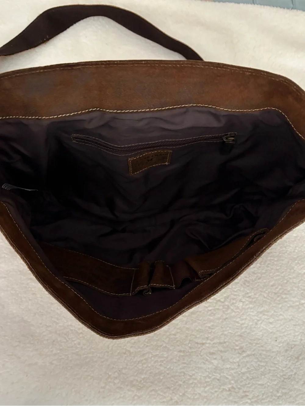 Suede Leather Messenger Bag - Brown